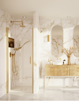 Ambiance luxueuse en marbre avec panneaux Vipanel Carrare Doré