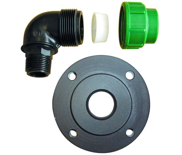 Photo Ensemble 2" contrebride + coude pour Rothagua (1er réservoir)