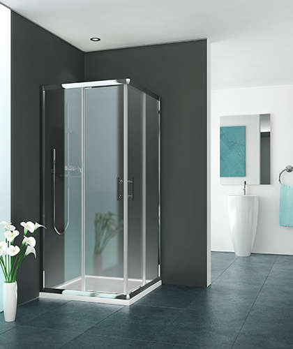 Photo Paroi de douche angle coulissante EQUI EIANG Manuel 1.9M argent poli v.clair clean