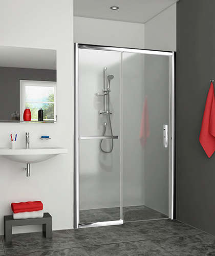 Photo Paroi de douche coulissante EQUI EID2R L110 2M argent poli v.clair clean