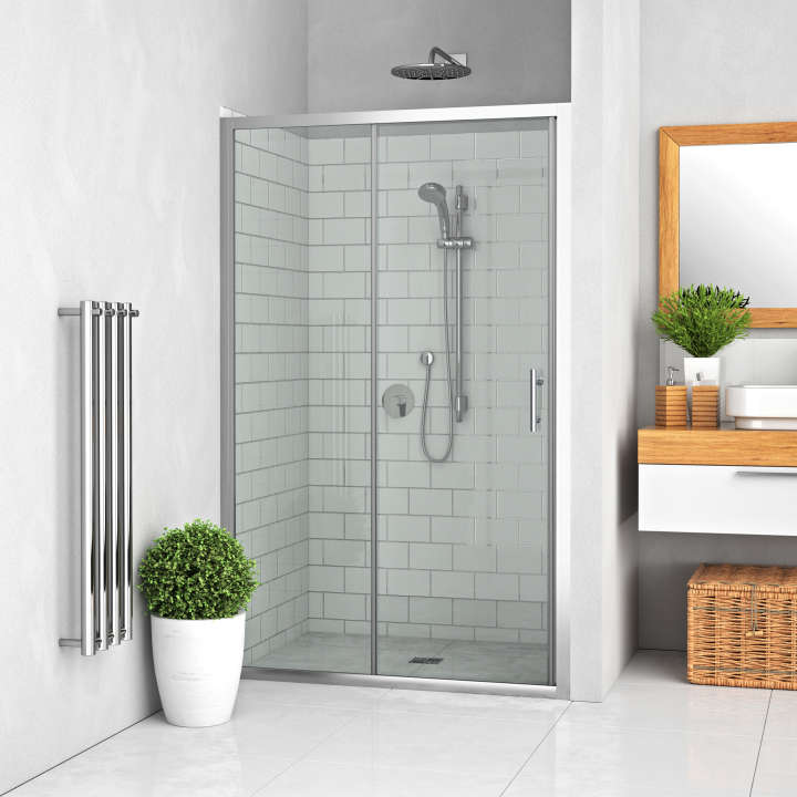 Photo Paroi de douche coulissante EQUI EICL2 L100 1.9M argent poli v.clair clean