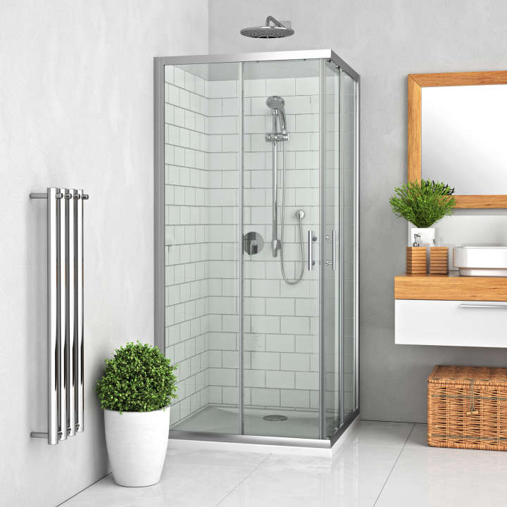 Photo Paroi de douche angle coulissante EQUI EIANG Manuel 1.9M argent poli v.clair clean