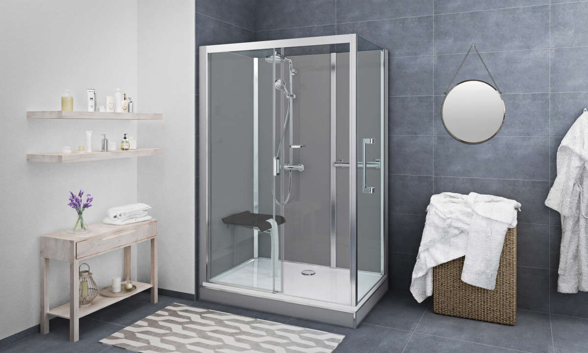 Photo Cabine VINATA COMFORT version haute en angle 1360x877 anthracite v.clair dép.