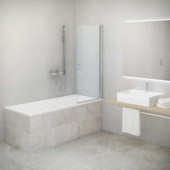 Photo Paroi de douche baignoire EQUI EIBAI L80 1.4M argent poli v.clair clean