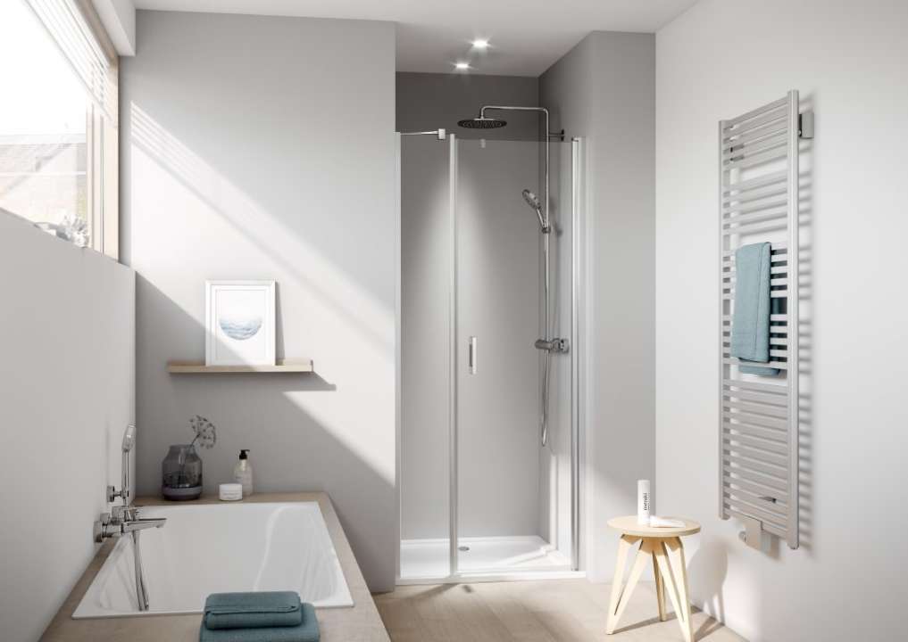 Photo Paroi de douche pivotante LIGA LI1OL L145 2M argent poli v.clair clean