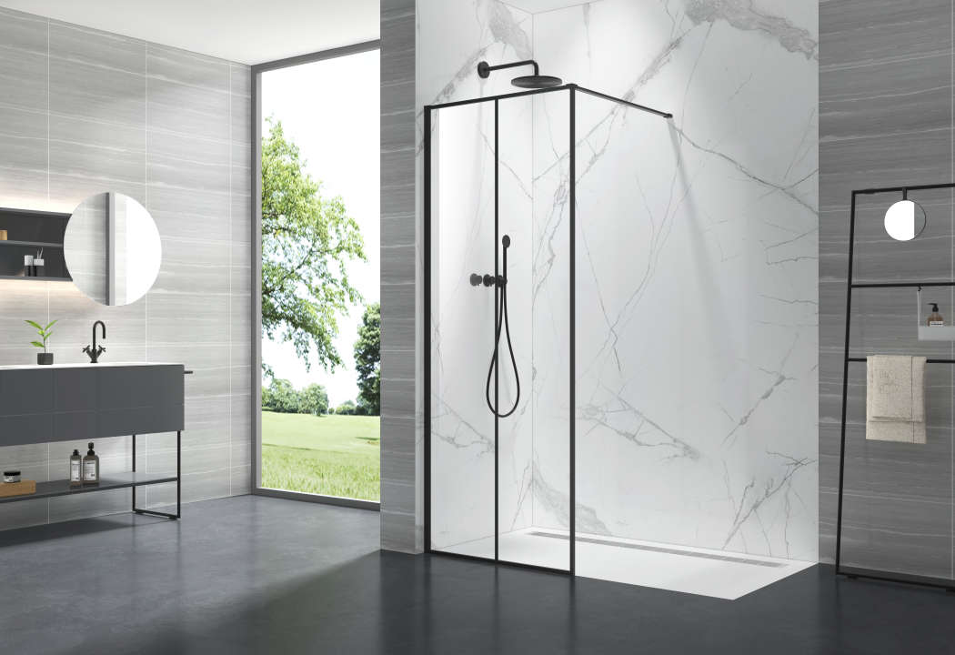 Photo Paroi de douche verrière 2 panneaux PHILLY LOFT SKY PLS L80 2M noir v.clair clean