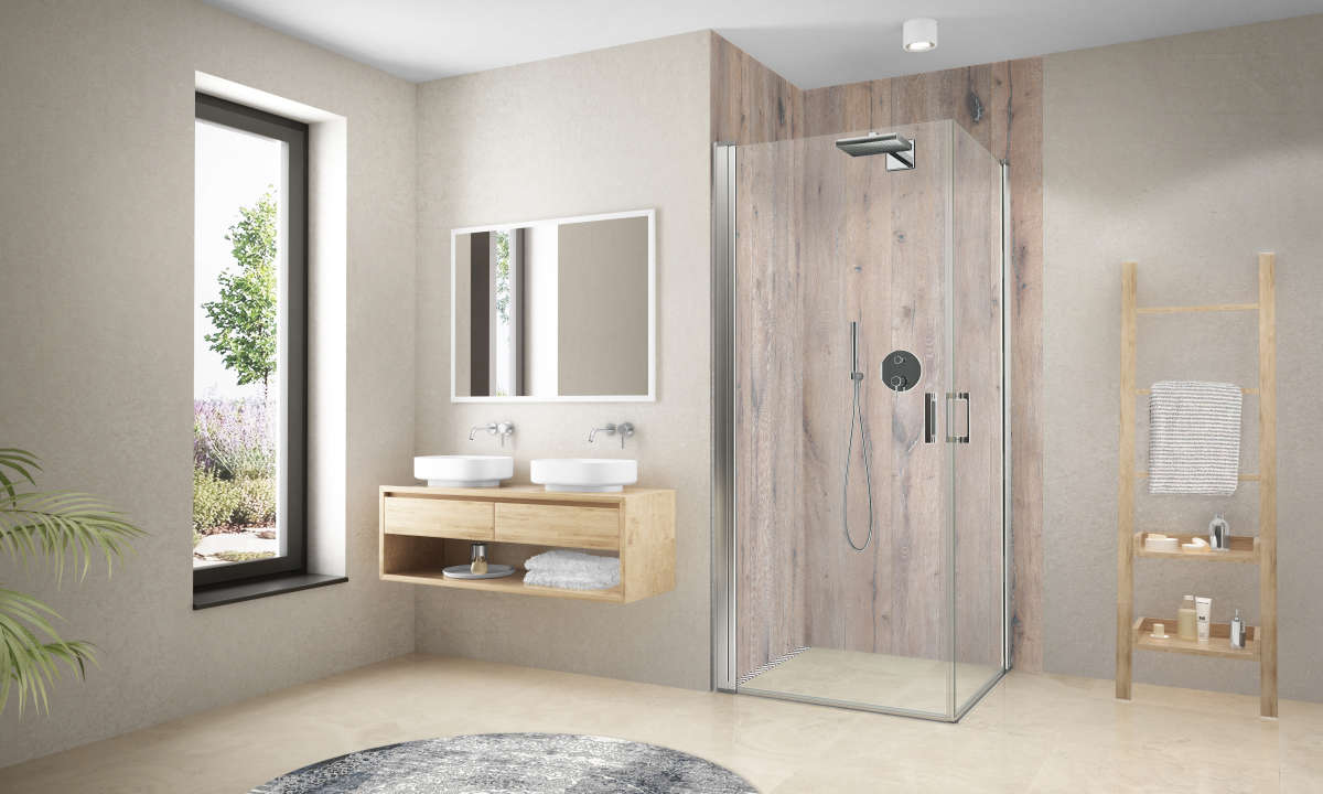 Photo Paroi de douche pivotante CARIBA CIPIG L100 2M argent poli v.clair clean