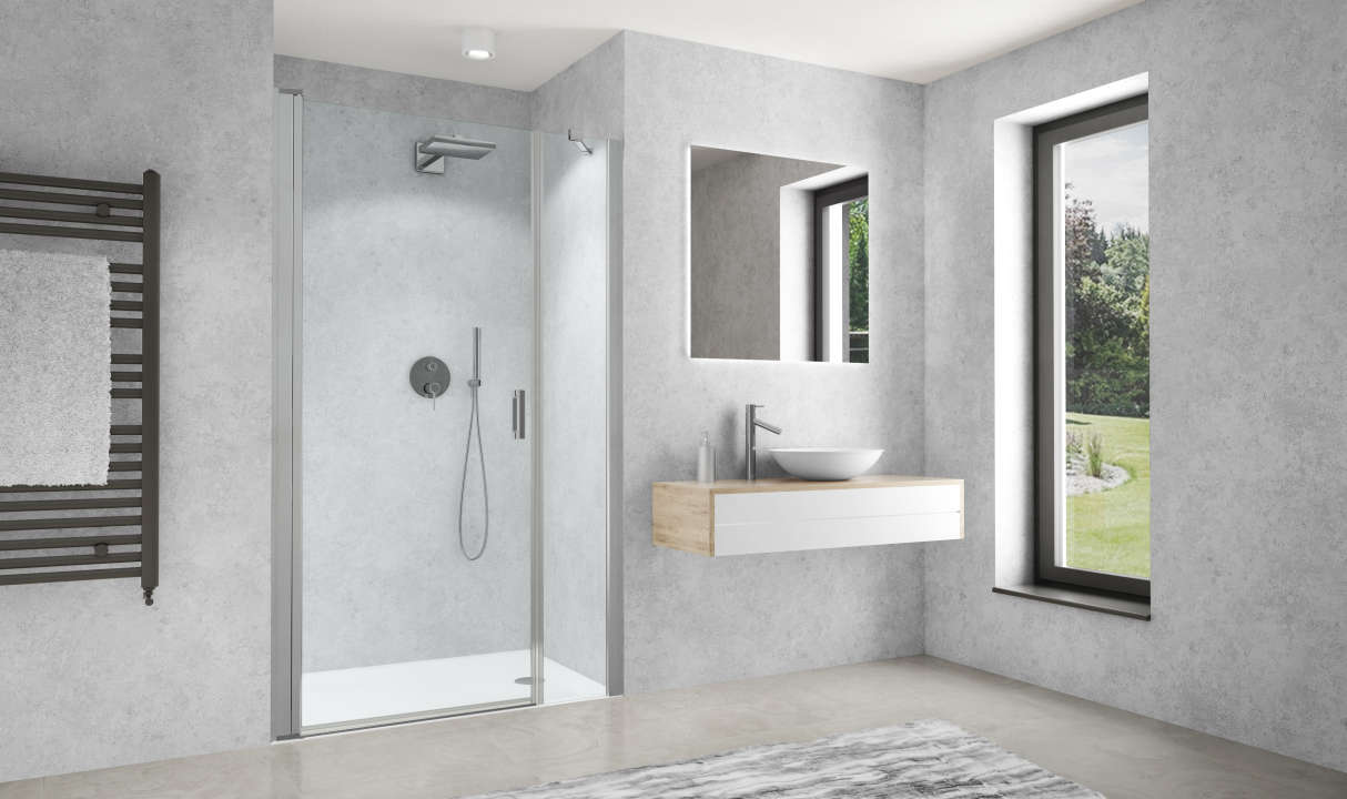 Photo Paroi de douche pivotante CARIBA CIPIG L100 2M argent poli v.clair clean