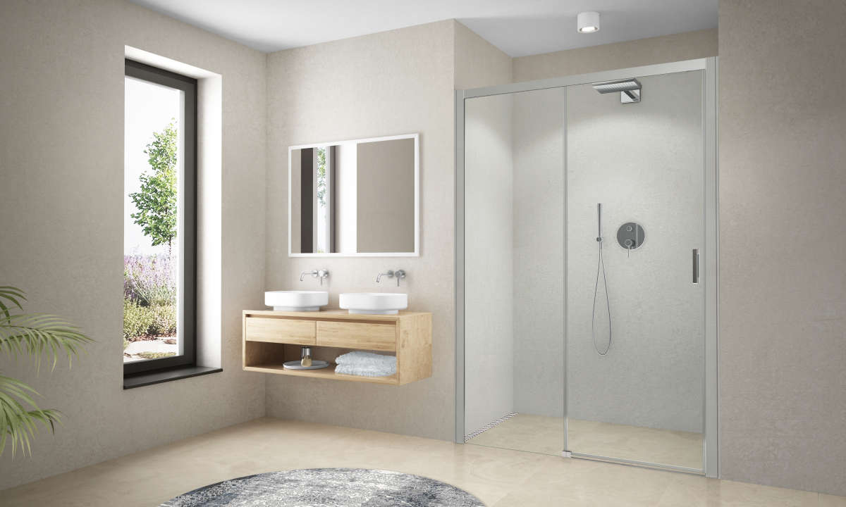 Photo Paroi de douche coulissante CARIBA CID2L L110 2M argent poli v.clair clean