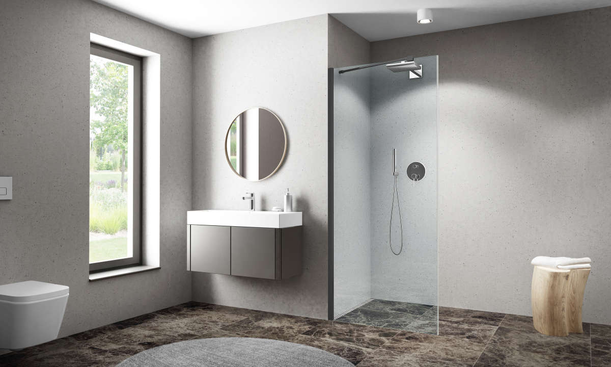 Photo Paroi de douche fixe CARIBA CIFXG L120 2M noir v.clair clean