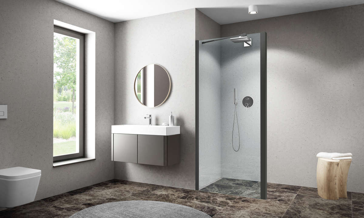 Photo Paroi de douche fixe CARIBA CIFXP L90 2M noir v.clair clean