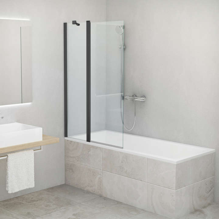Photo Paroi de douche baignoire CARIBA CIBAF L110 1.5M noir v.clair clean