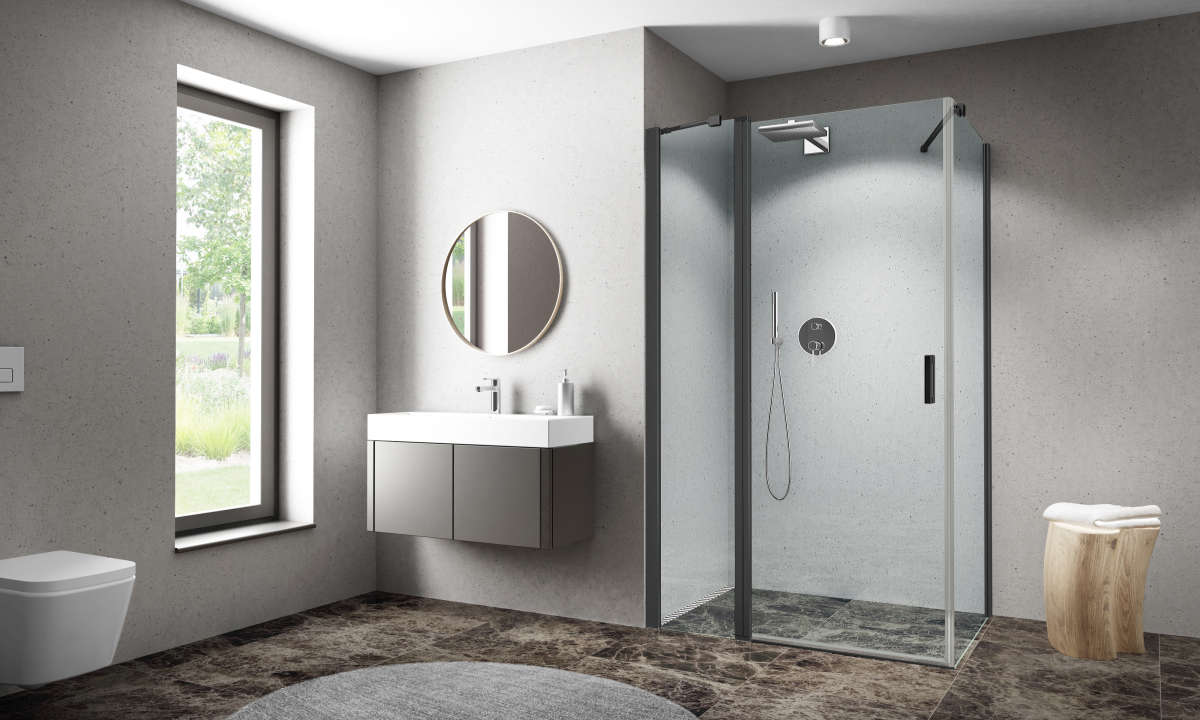 Photo Paroi de douche fixe CARIBA CIFXG L120 2M noir v.clair clean