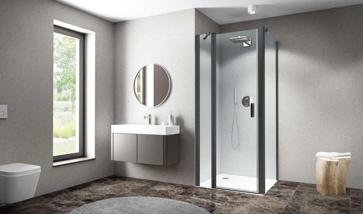 Photo Paroi de douche fixe CARIBA CIFXP L90 2M noir v.clair clean