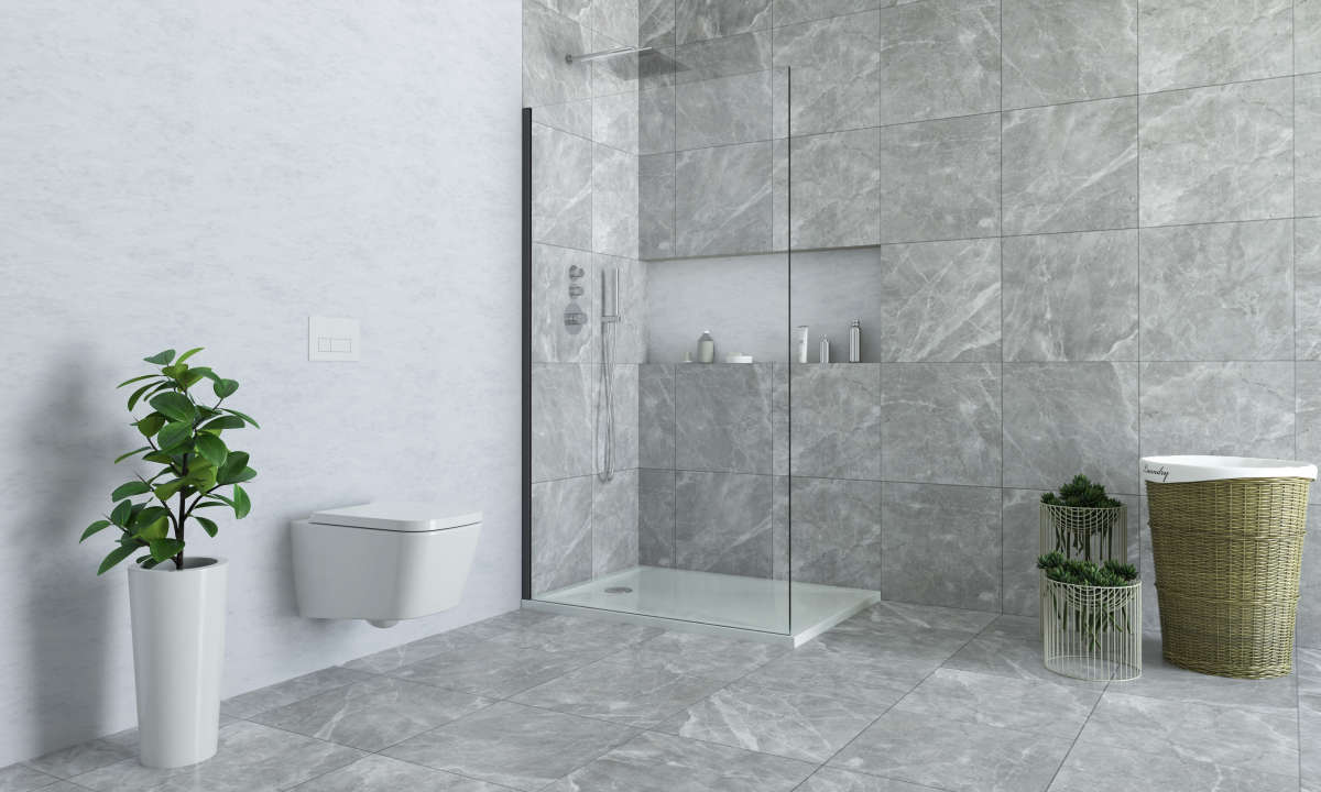 Photo Paroi de douche walk-in ALINA AITWF L110 2M noir v.clair clean