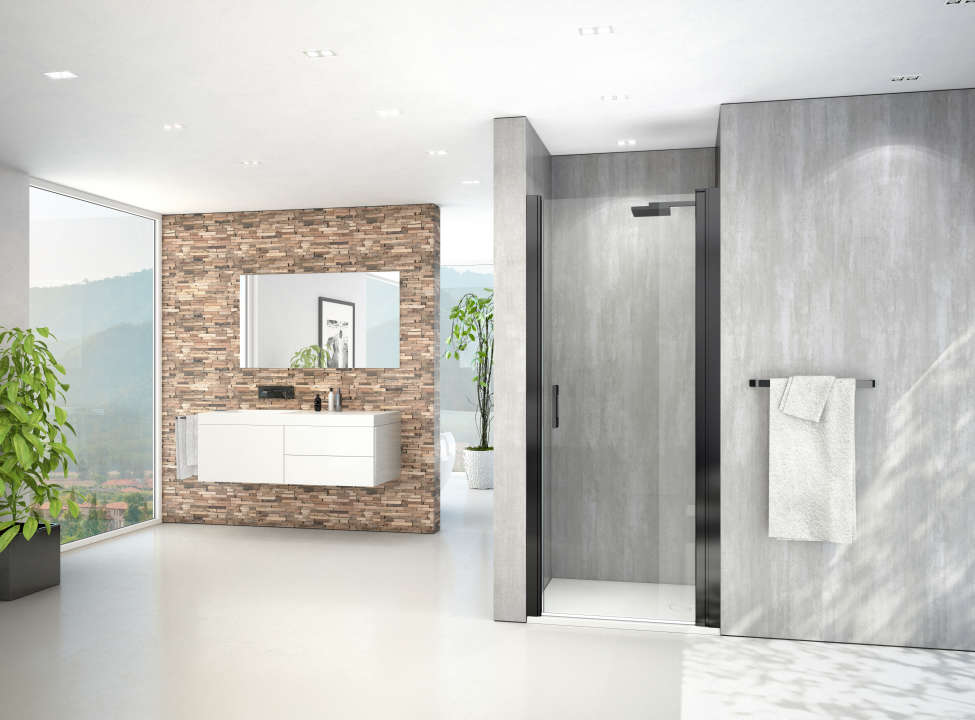 Photo Paroi de douche pivotante MELINA MIPIV L100 2M noir v.clair clean