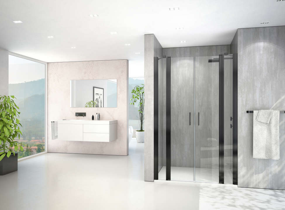Photo Paroi de douche 2 battants MELINA MIPID L75 2M noir v.clair clean