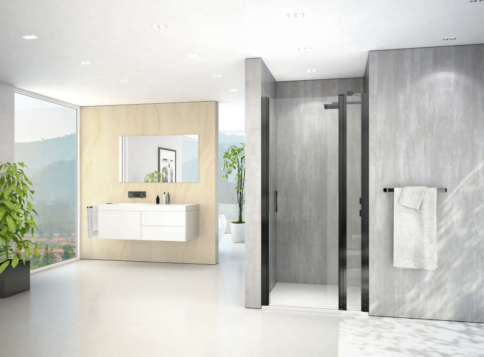 Photo Paroi de douche pivotante MELINA MIPIF L120 2M noir v.clair clean