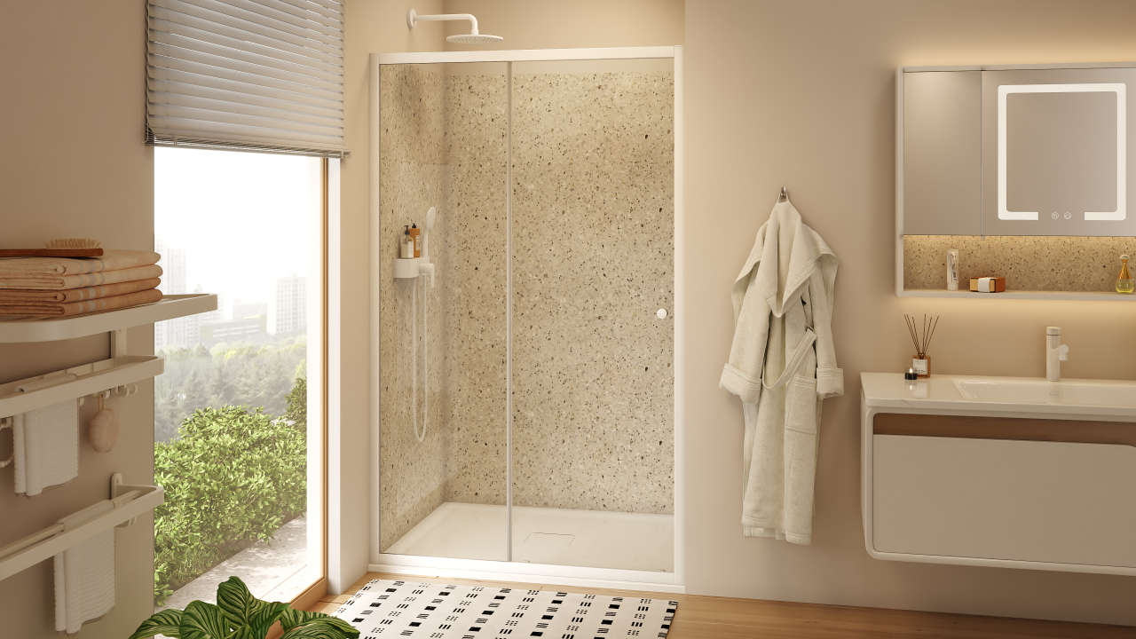 Photo Paroi de douche coulissante NALA NLCL2 L140 1.9M blanc v.clair clean