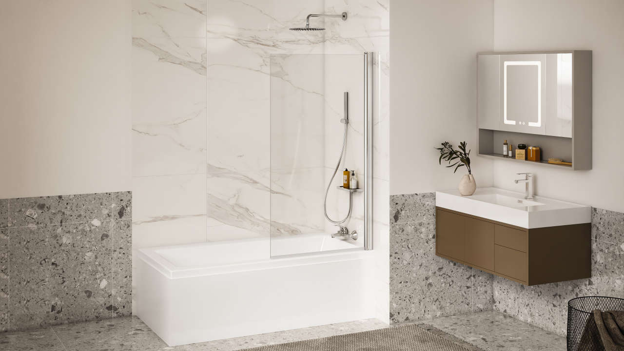Photo Paroi de douche baignoire PROXY PRBAE L80 1.5M argent poli v.clair clean