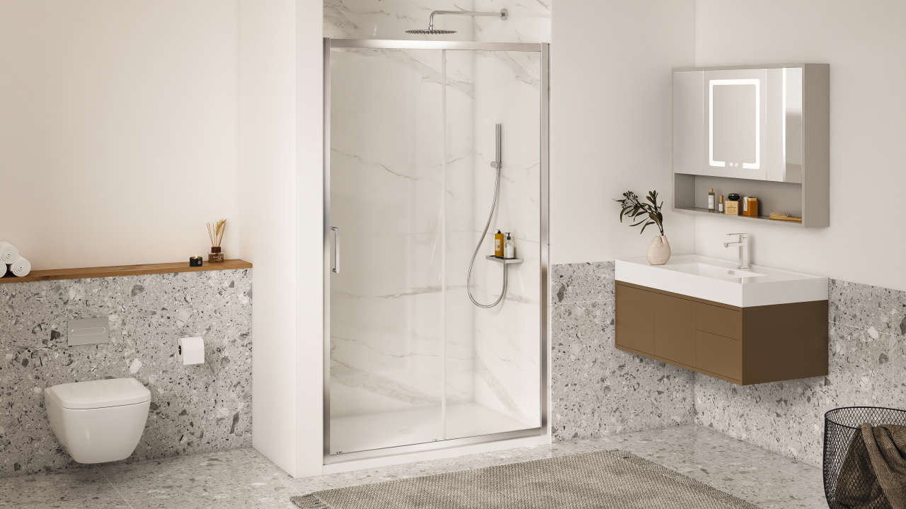 Photo Paroi de douche coulissante PROXY PRCL2 L100 1.95M argent poli v.clair clean