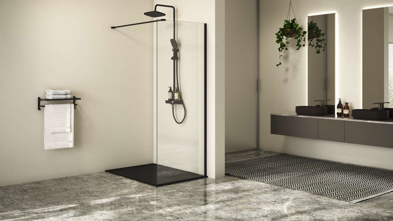 Photo Paroi de douche walk-in MELINA MITWE L80 2M noir v.clair clean