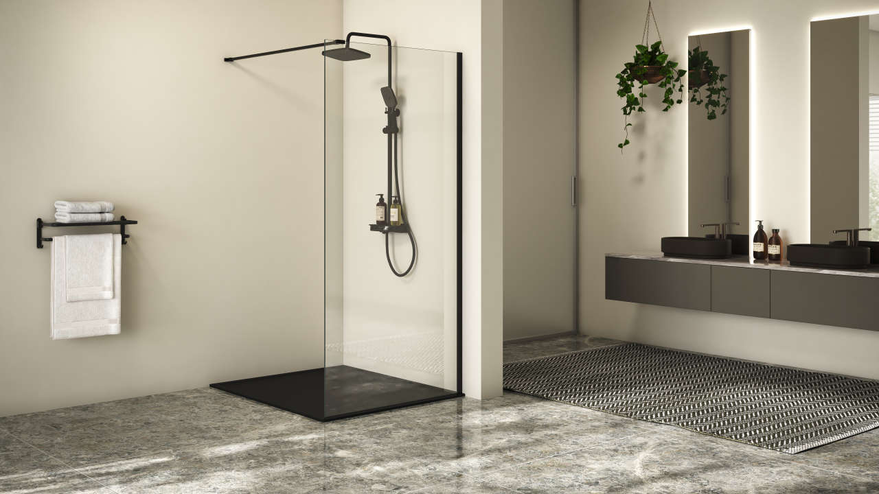 Photo Paroi de douche walk-in MELINA MITWE L100 2M noir v.clair clean