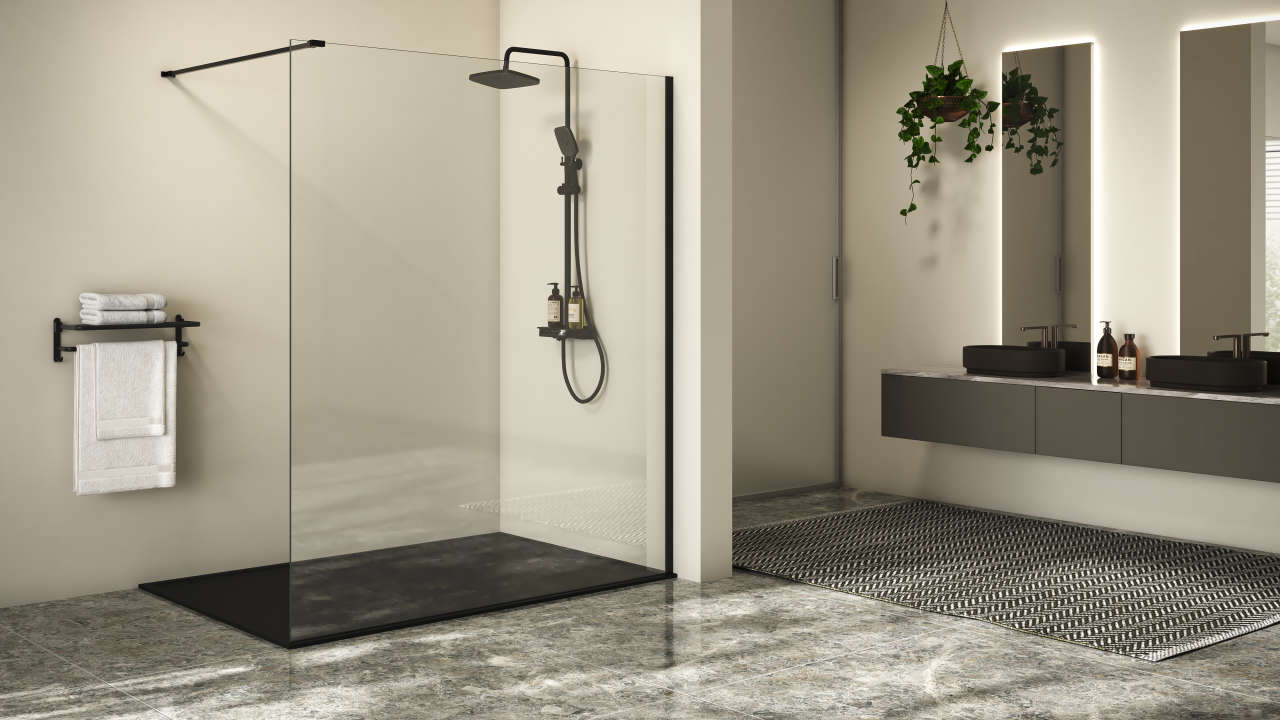 Photo Paroi de douche walk-in MELINA MITWE L170 2M noir v.clair clean