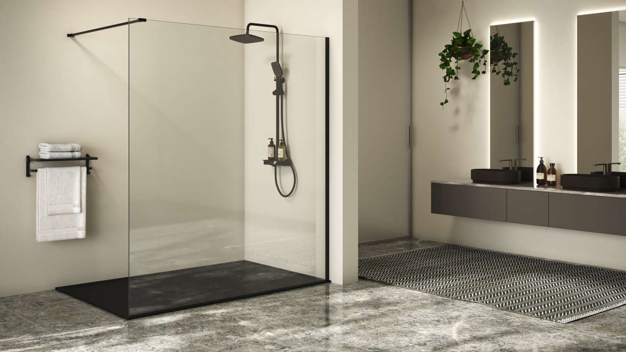 Photo Paroi de douche walk-in MELINA MITWE L180 2M noir v.clair clean