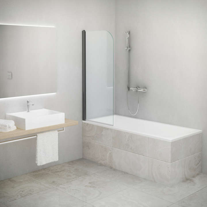 Photo Paroi de douche baignoire EQUI EIBAE L80 1.4M noir v.clair