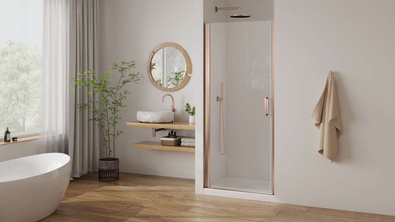 Photo Paroi de douche pivotante PASTEL PLPIV L80 2M or rosé brossé v.clair clean