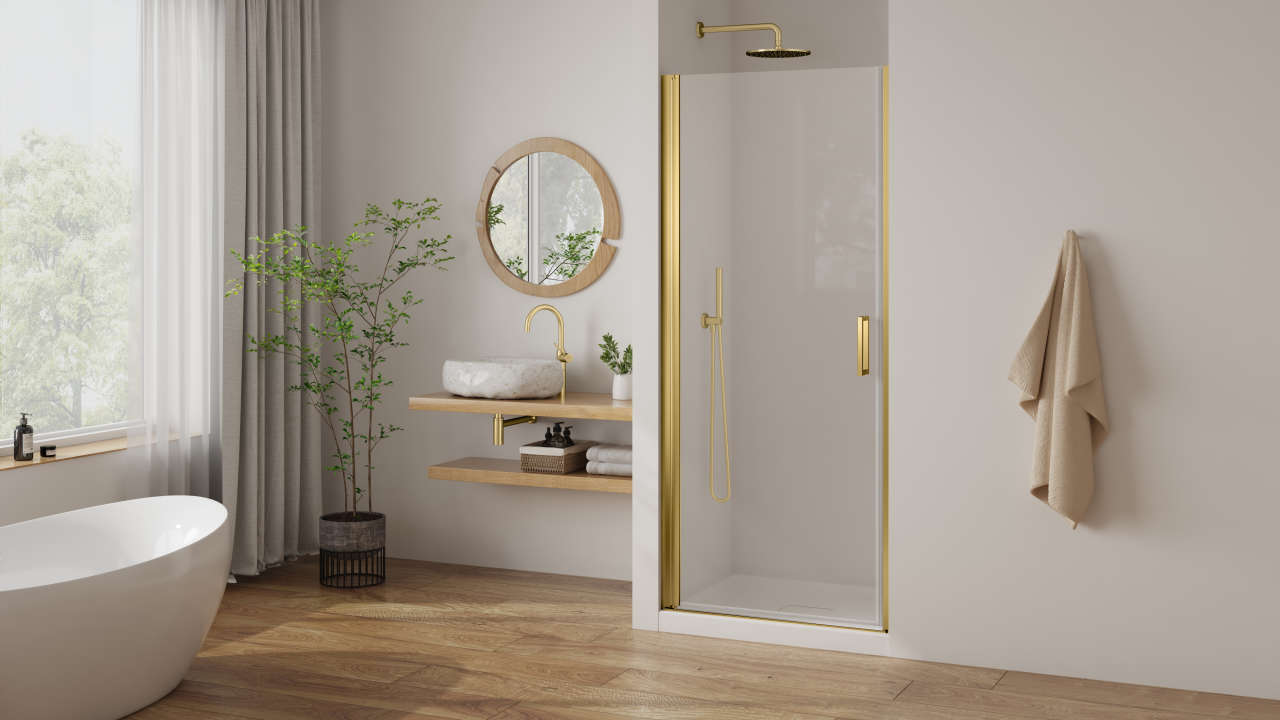Photo Paroi de douche pivotante PASTEL PLPIV L100 2M Or Brillant v.clair clean
