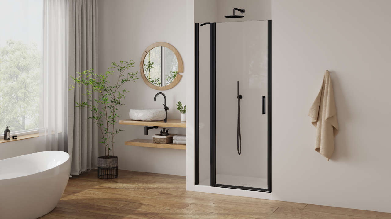 Photo Paroi de douche pivotante PASTEL PLPIF L120 2M noir mat v.clair clean