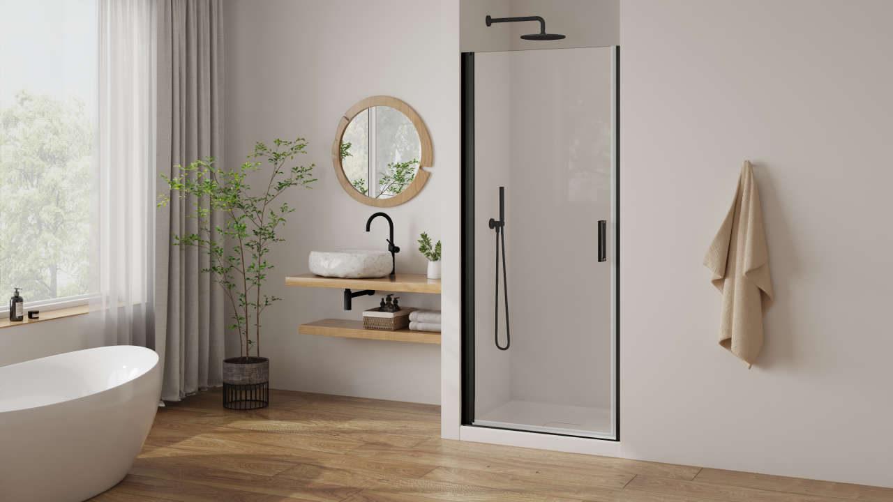 Photo Paroi de douche pivotante PASTEL PLPIV L100 2M noir mat v.clair clean