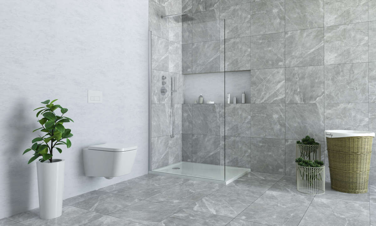Photo Paroi de douche walk-in ALINA AITWF L140 2M argent poli v.clair clean