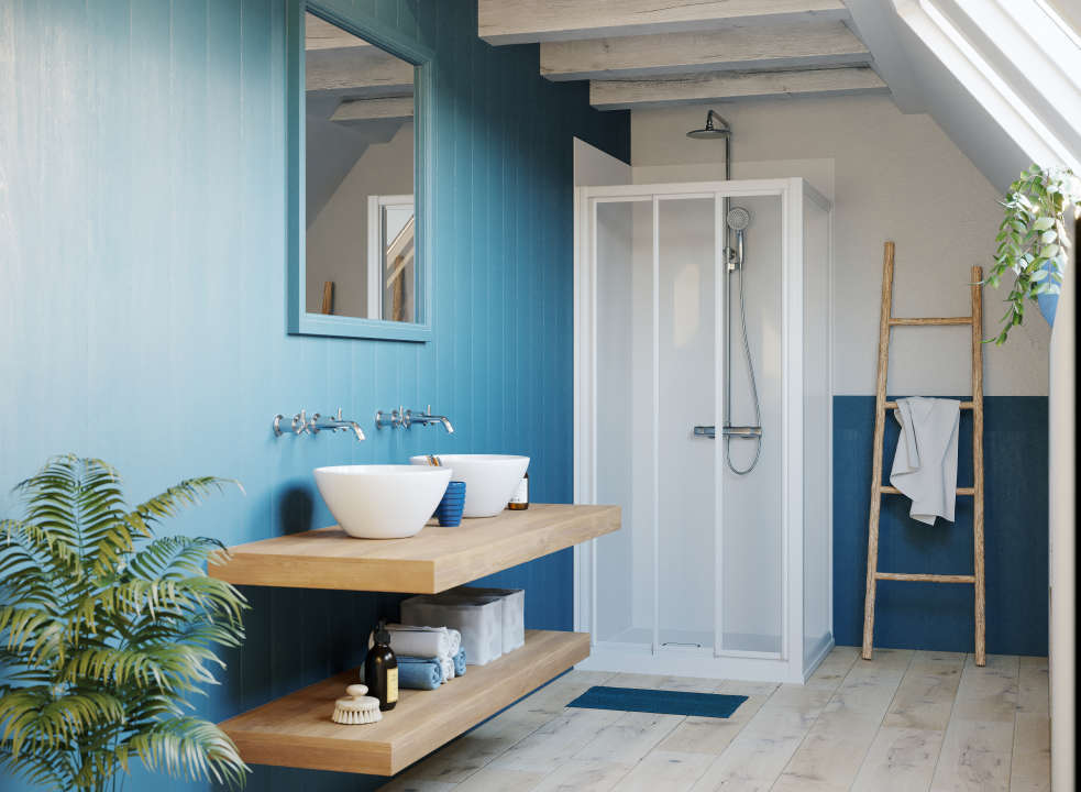 Photo Cabine de douche Vinova AW29LWW2D : receveur, paroi de douche, Prépanel + acc