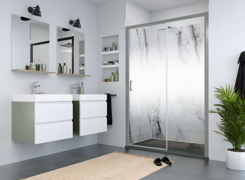 Photo Paroi de douche coulissante CARIBA CID2L L120 2M argent poli v.serig