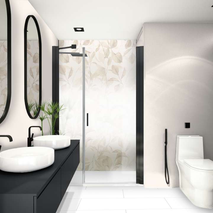 Photo Paroi de douche fixe en prolongement CARIBA CIFXO L23 2M noir v.serig
