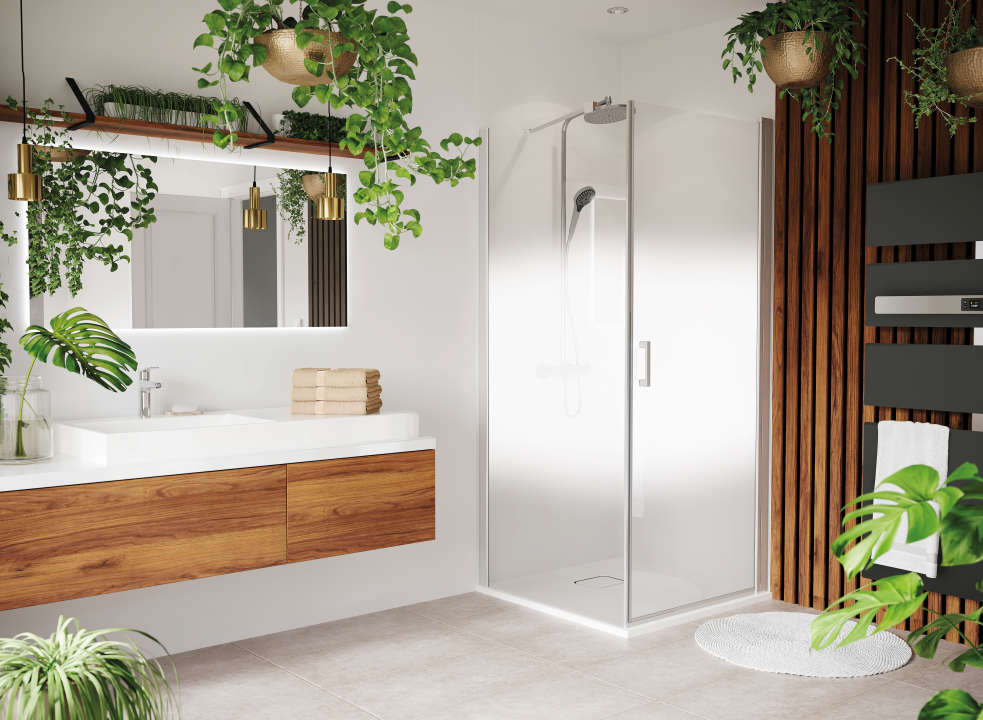 Photo Paroi de douche pivotante CARIBA CIPIG L100 2M argent poli v.serig