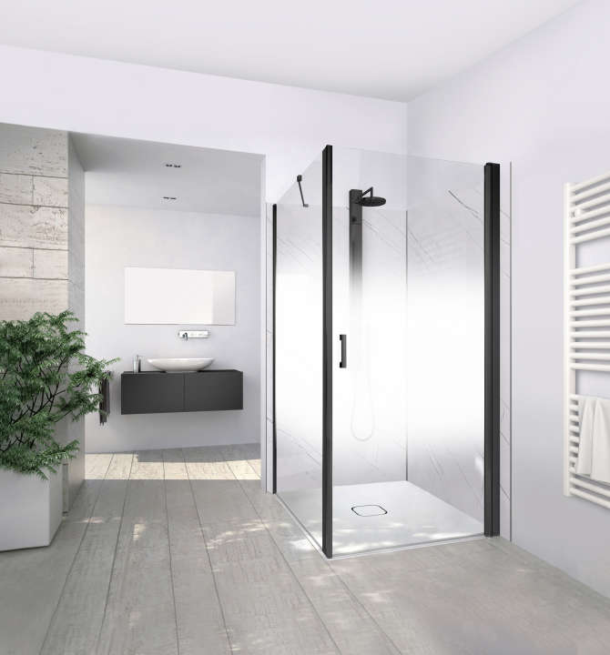 Photo Paroi de douche pivotante CARIBA CIPIV L100 2M noir v.serig