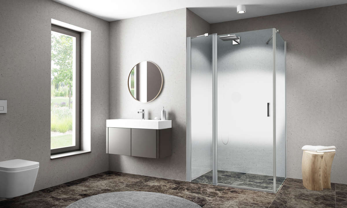 Photo Paroi de douche pivotante CARIBA CIEPF L120 2M argent poli v.serig