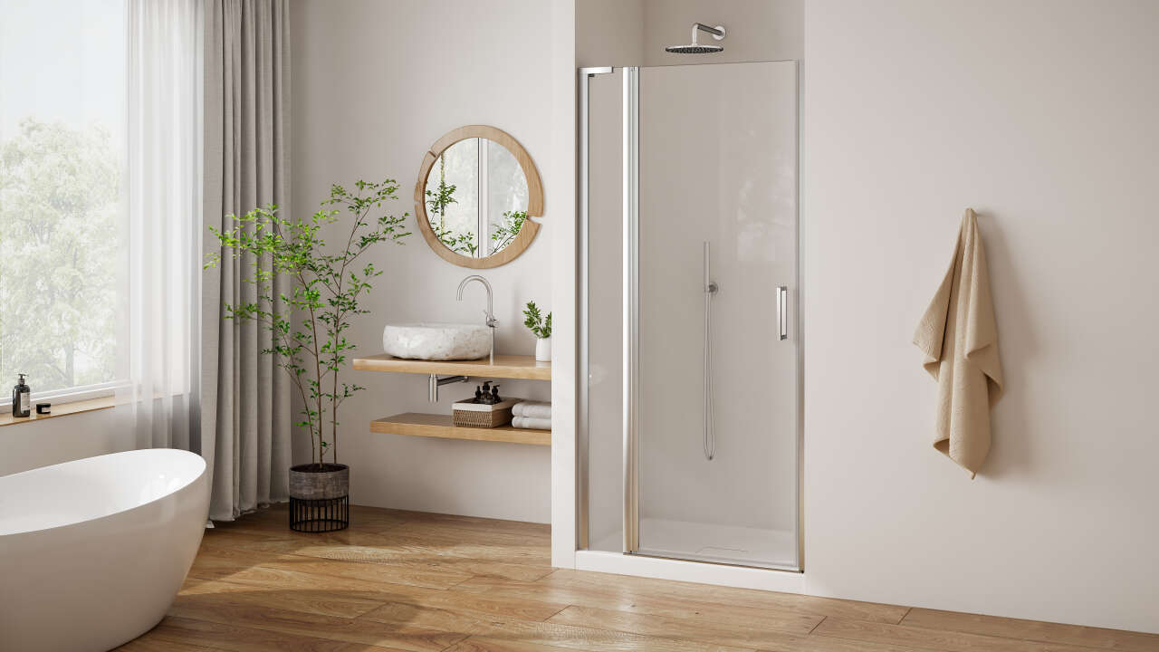 Photo Paroi de douche pivotante PASTEL PLPIF L140 2M argent poli v.clair clean