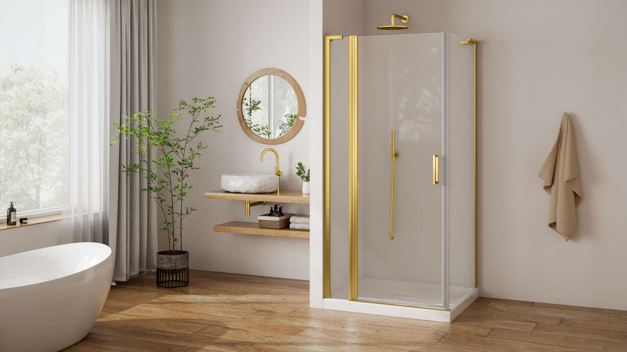 Photo Paroi de douche pivotante PASTEL PLPIF L120 2M Or Brillant v.clair clean