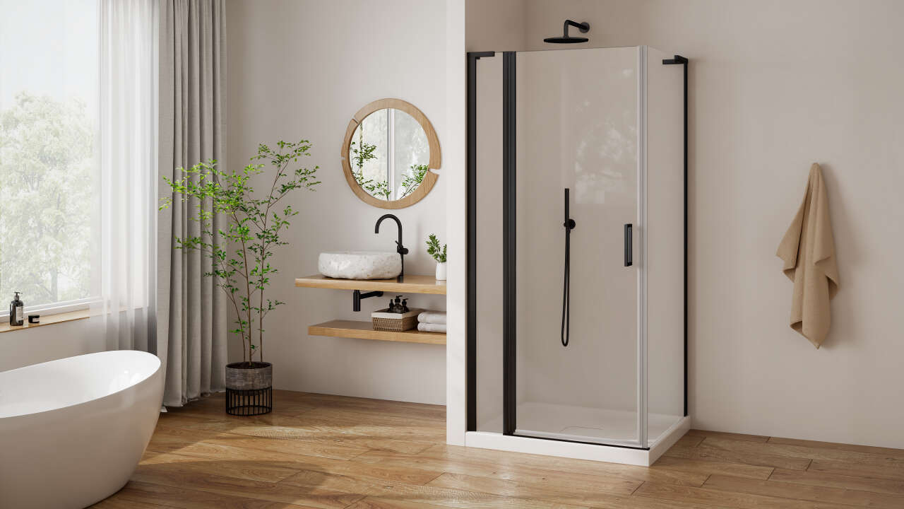 Photo Paroi de douche pivotante PASTEL PLPIF L120 2M noir mat v.clair clean