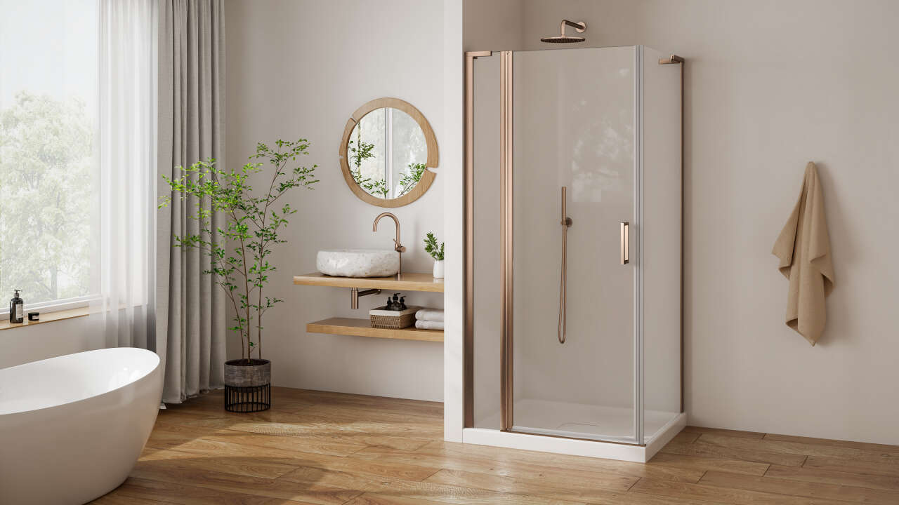 Photo Paroi de douche pivotante PASTEL PLPIF L120 2M or rosé brossé v.clair clean