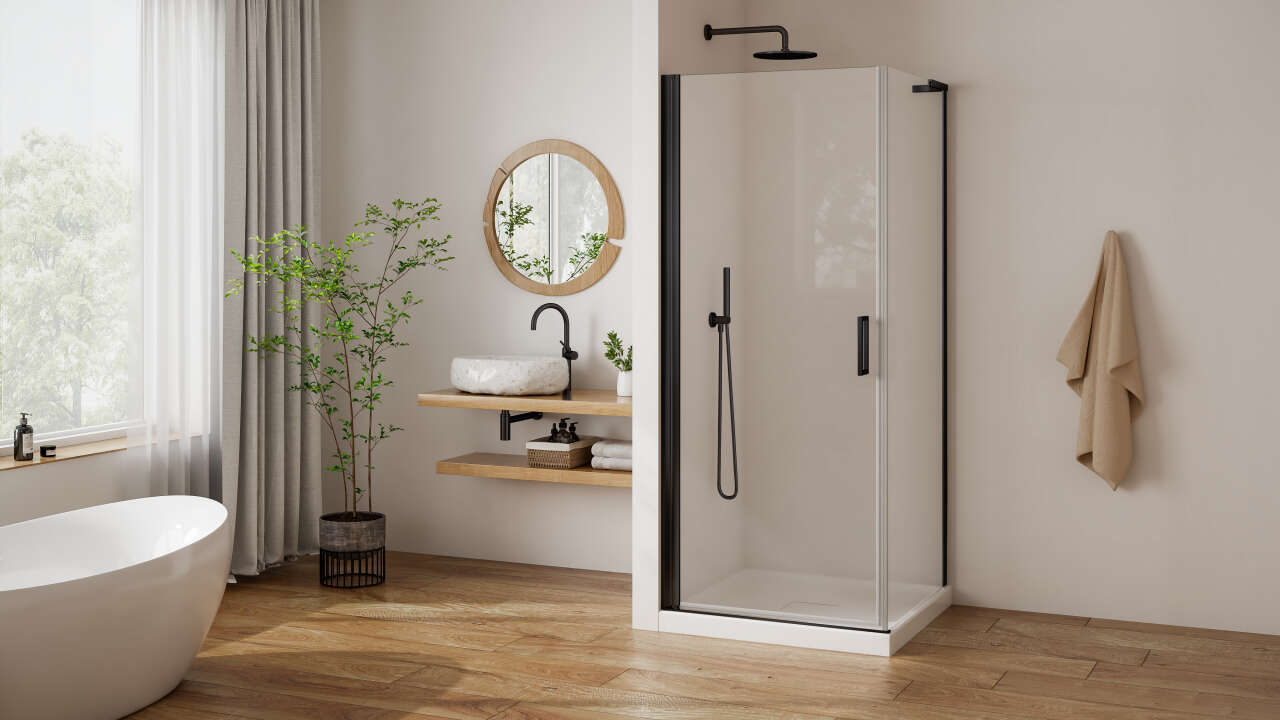 Photo Paroi de douche fixe PASTEL PLFXP L80 2M noir mat v.clair clean