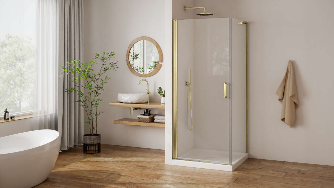 Photo Paroi de douche pivotante PASTEL PLPIF L140 2M or brossé v.clair clean
