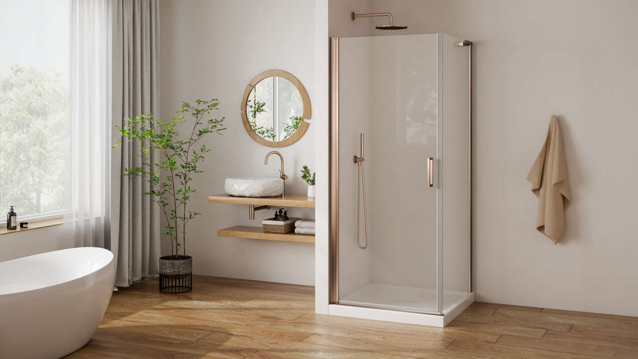 Photo Paroi de douche fixe PASTEL PLFXP L100 2M or rosé brossé v.clair clean