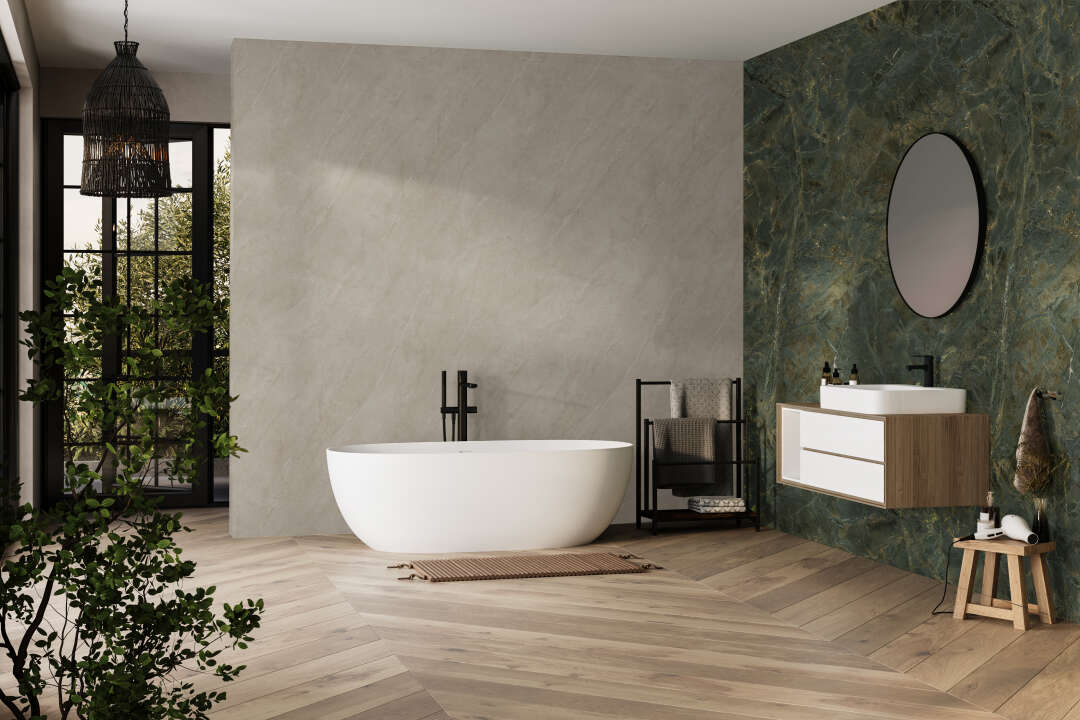 Photo Panneau mural douche VIPANEL PIERRE MURANO SABLE MAT 1000x2550x3MM