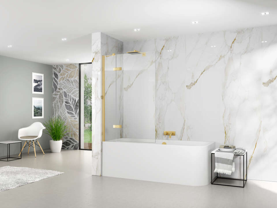 Photo Paroi de douche de baignoire avec fixe ALINA PROFILE APBFL L100 H1.5M gold v.clair ETC